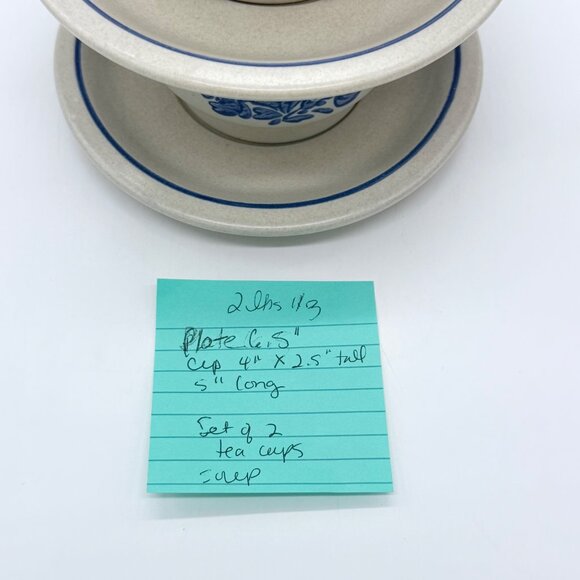 Pfaltzgraff Yorktown Vintage Blue & White Stoneware Tea Cup & Saucer Set Of 2 - Picture 3 of 4